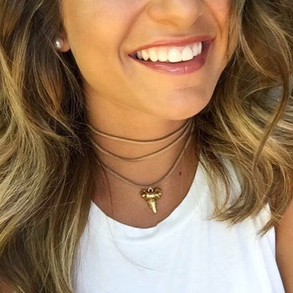 Gold Shark Tooth Suede Choker/Wrap bracelet!